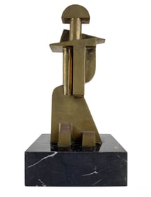 Abstract Cubist Bronze Sculpture with Marble Base