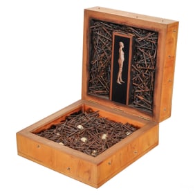 Joe Nicastri (b.1945) Wood Box Nail Art Assemblage