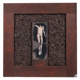 Joe Nicastri b.1945 Nude Male Fresco Wooden Panel