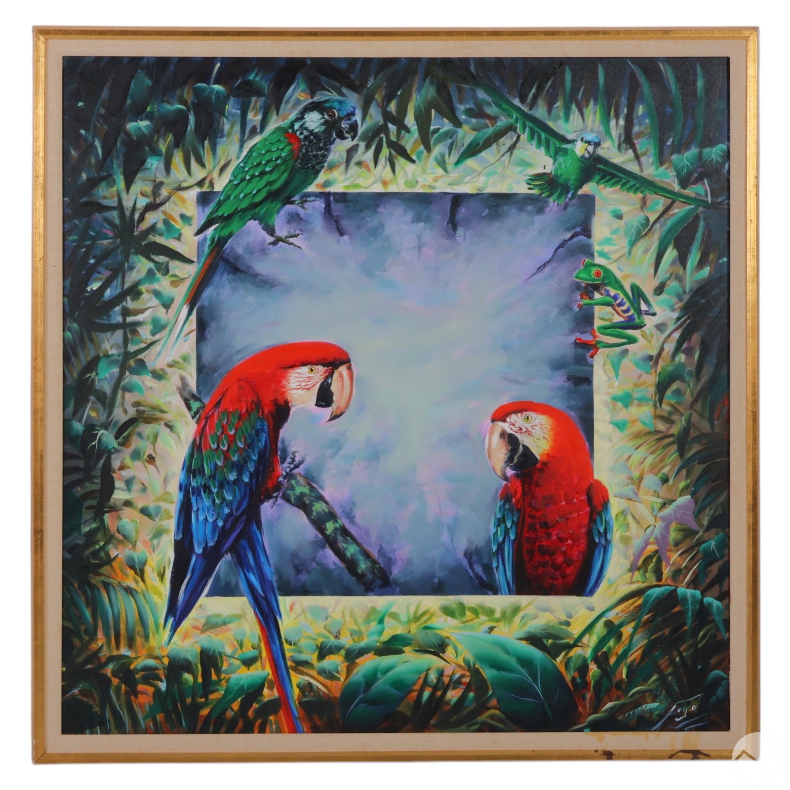 Ferjo b.1946 Three Parrots Surrealist Oil Painting (1 of 7)