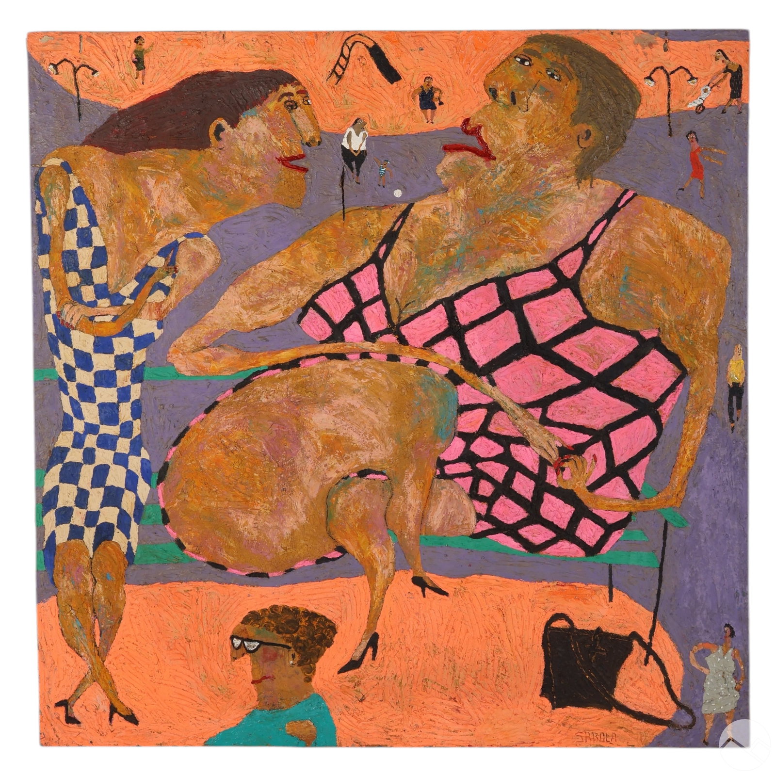 Elisabeth Sabala (b.1956) Gossiping Women Painting (1 of 11)