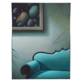 Ferjo b.1946 Aqua Couch Surrealist Oil Painting
