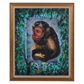Ferjo b.1946 Young Baboon Baby Monkey Oil Painting