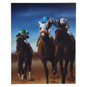 Ferjo b.1946 Jockeys on Horseback Race Painting