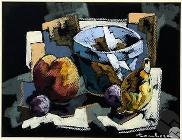 Pierre Lambert b.1929 Fruit Bowl Still Life Pastel