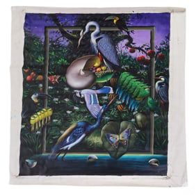 Ferjo b.1946 Surrealist Tropical Wildlife Painting