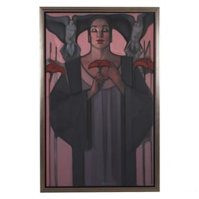 Janet McKenzie b.1949 Art Deco Portrait Painting