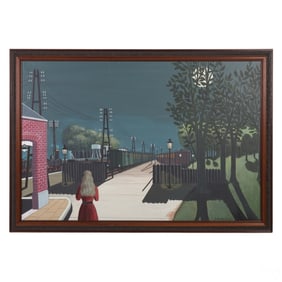Ferjo b.1946 Homage to Delvaux Classic Painting