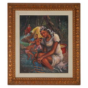 Guy Jourdan 20C Haitian Figural Landscape Painting (1 of 6)