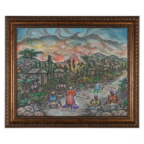 Gary Fong 20C Haitian Folk Art Landscape Painting (1 of 6)