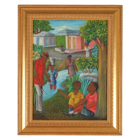 Louines Mentor b.1936 Figural Haitian Art Painting
