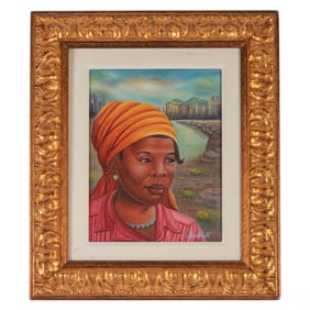 E Horestal 20C Haitian Folk Art Portrait Painting