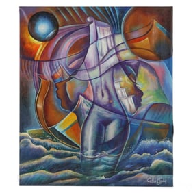 Caleb Mentor (Haitian 20C) Geometric Nude Painting