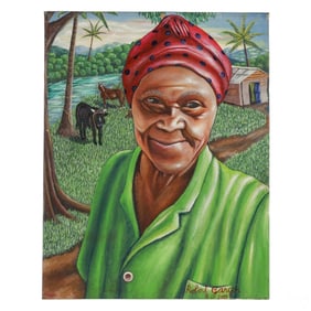 Robert Garcon 20C Haitian Woman Portrait Painting