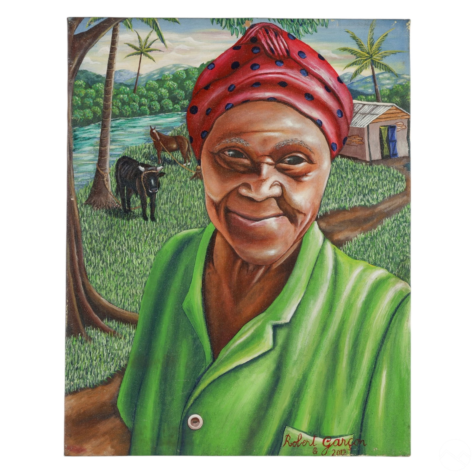 Robert Garcon 20C Haitian Woman Portrait Painting (1 of 7)