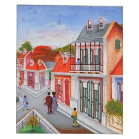 Luckain Innocent 20C Haitian Street Scene Painting