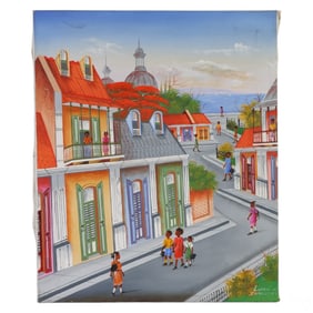 Luckain Innocent 20C Haitian Street Scene Painting