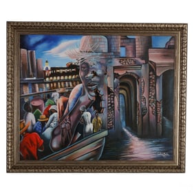 Caleb Mentor 20C Haitian Landscape Scene Painting