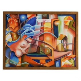 Caleb Mentor 20C Haitian Surrealist Nude Painting