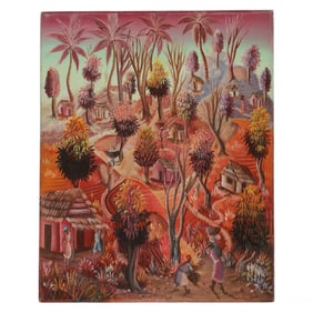 Haitian School Rural Village Scene Painting SIGNED