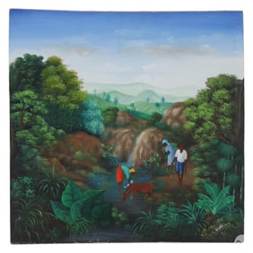 Valantay 20C Haitian School Coastal Scene Painting