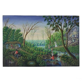 Haitian School Village Landscape Painting SIGNED
