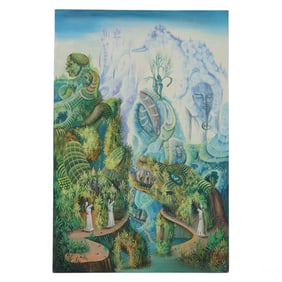 Haitian School Surreal Landscape Painting SIGNED