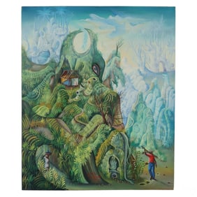 Haitian School Landscape Folk Art Painting SIGNED