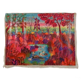 Haitian School Jungle Wildlife Landscape Painting