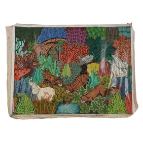 Haitian School Wildlife Landscape Painting SIGNED