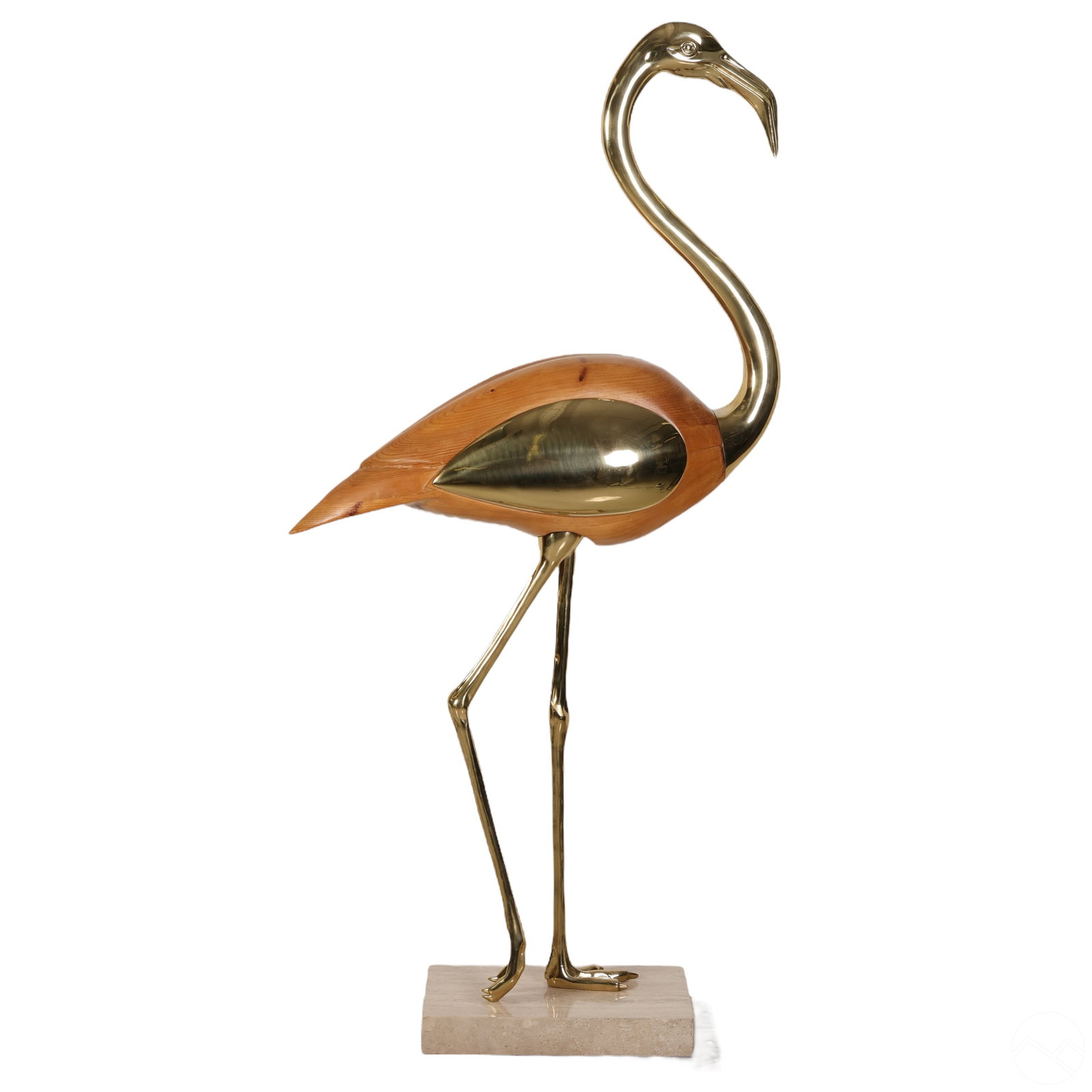 Mid Century Modern Wood Brass 60" Flamingo Statue (1 of 9)
