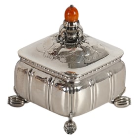 Georg Jensen Silver with Amber Bonbonniere Box 30B
