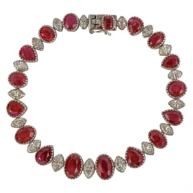 Platinum 20 CTTW Ruby & Diamond Bracelet with GIA