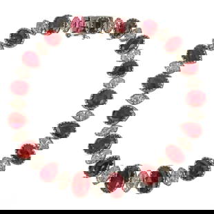 Platinum 20 CTTW Ruby & Diamond Bracelet with GIA: Platinum ruby and diamond bracelet featuring approximately 20.06 carats total weight of vivid red rubies alternating with near colorless marquise-cut diamonds. Rubies are bezel set in white metal, wit