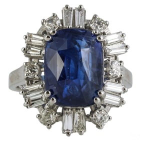 Platinum 7.6 CTTW Sapphire and Diamond Ring Size 7