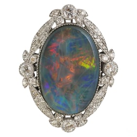 Platinum 11 CT Black Opal & Diamond Statement Ring