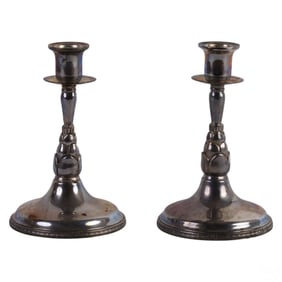 Sterling Silver Mexican Foliate Candlesticks 445g.