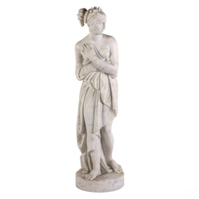 Italian White Marble Semi Nude Venus Garden Statue