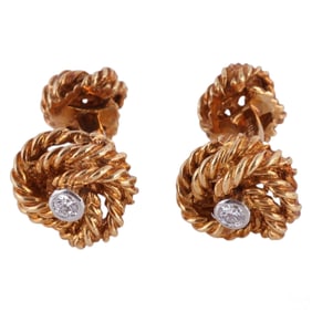 18k Gold Tiffany & Co Diamond Knot Cufflinks w BOX