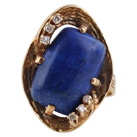 18k Yellow Gold Lapis & Diamond Cocktail Ring 9.5g