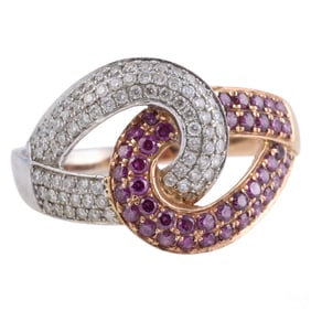 14k White & Rose Gold Diamond & Pink Sapphire Ring