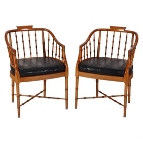 Pair of Palm Beach Regency Faux Bamboo Armchairs