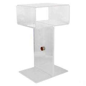 Lucite MCM Pedestal Side Table with Brass Accents