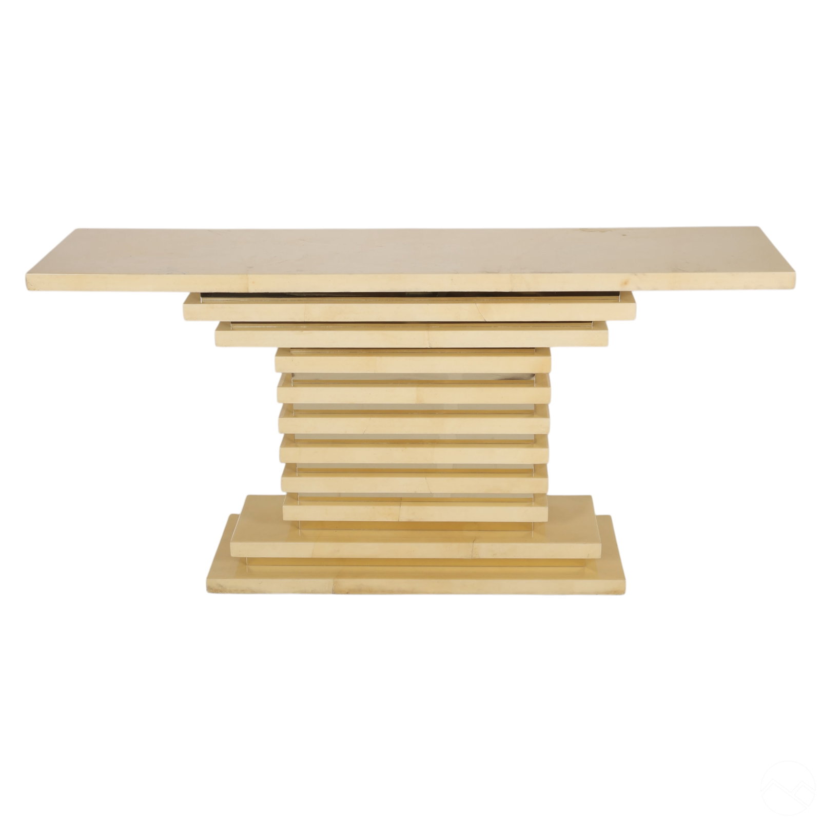 Postmodern 1980's Parchment Veneer Console Table (1 of 4)