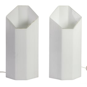 Pair of Vetri Murano Glass White MCM Table Lamps