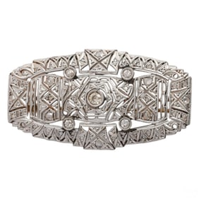 14k Gold Art Deco Diamond Embellished Brooch 8.5g