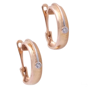 14k Russian Rose Gold & Diamond Hoop Earrings 4.8g
