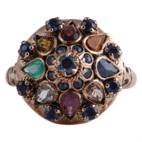 14k Gold Multi Color Gemstone Princess Ring SZ 6.5