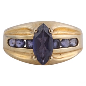 14k Yellow Gold Tanzanite Gemstone Retro Ring Sz6