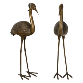 Bronze Pair Crane Heron Water Bird Garden Statues